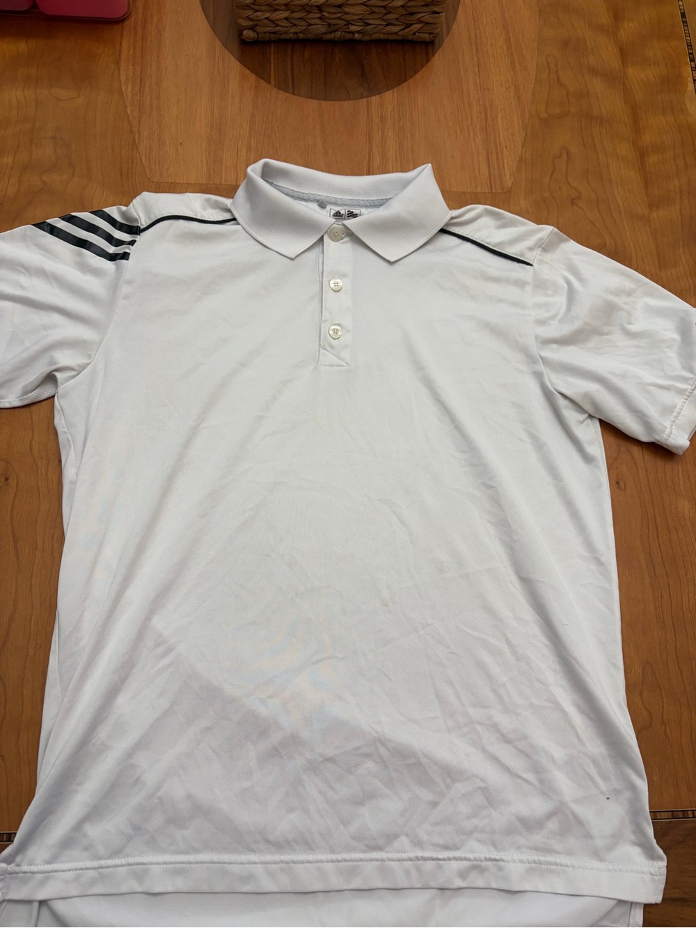 adidas White Polo Shirt with Black Shoulder Stripes